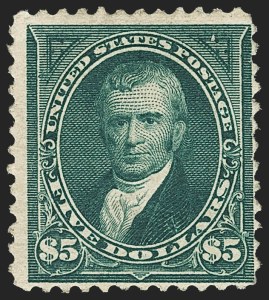 Sale 1150, Lot 884, 1894 Unwatermarked Bureau Issue (Scott 246-263), $5.00 Dark Green (263) Sale 1150, Lot 884, 1894 Unwatermarked Bureau Issue (Scott 246-263)