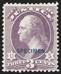 Sale 1156, Lot 3841, Officials, 3c Justice, Specimen Ovpt. (O27S) Sale 1156, Lot 3841, Officials