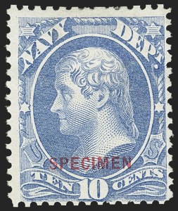 Sale 1156, Lot 3843, Officials, 10c Navy, Specimen Ovpt. (O40S) Sale 1156, Lot 3843, Officials