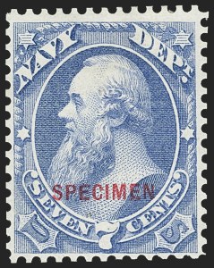 Sale 1162, Lot 714, Official Special Printings (O), 7c Navy, Specimen Ovpt. (O39S) Sale 1162, Lot 714, Official Special Printings (O)