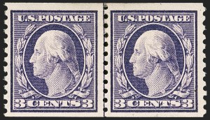 Sale 1187, Lot 592, 1913-15 Washington-Franklin Issues (Scott 424-461), 3c Violet, Coil (445) Sale 1187, Lot 592, 1913-15 Washington-Franklin Issues (Scott 424-461)
