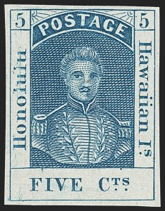 Sale 1187, Lot 843, U.S. Possessions, HAWAII, 1857, 5c Blue, Thin White Wove (8) Sale 1187, Lot 843, U.S. Possessions