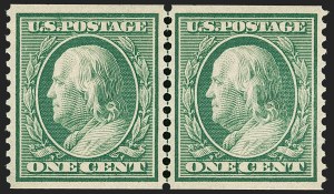 Sale Number 1202, Lot Number 2346, 1908-12 Perf 12 Horizontal Coils, Double-Line Watermark (Scott 352-356)