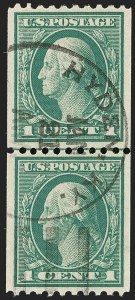 Sale Number 1202, Lot Number 2516, 1915 Perf 10 Vertical Rotary Press Coils, Single-Line Watermark (Scott 448-449)