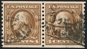 Sale Number 1202, Lot Number 2564, 1915 Perf 10 Horizontal Rotary Press Coils, Single-Line Watermark (Scott 450-459) Sale Number 1202, Lot Number 2564, 1915 Perf 10 Horizontal Rotary Press Coils, Single-Line Watermark (Scott 450-459)