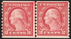 Sale 1209, Lot 1268, 1912-20 Washington-Franklin Issues (Scott 405-550), 2c Carmine Rose, Ty. I, Coil (453) Sale 1209, Lot 1268, 1912-20 Washington-Franklin Issues (Scott 405-550)