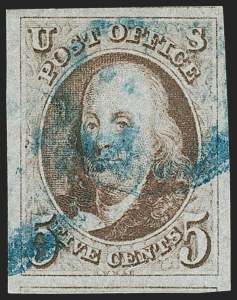 Sale 1219, Lot 13, 5c 1847 Issue (Scott 1)