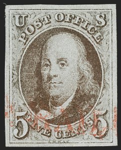 Sale 1219, Lot 25, 5c 1847 Issue (Scott 1)