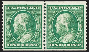 Sale 1221, Lot 1465, 1908-12 Washington-Franklin and Commemorative Issues (Scott 331-396), 1c Green, Coil (352) Sale 1221, Lot 1465, 1908-12 Washington-Franklin and Commemorative Issues (Scott 331-396)