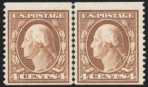 Sale 1221, Lot 1467, 1908-12 Washington-Franklin and Commemorative Issues (Scott 331-396), 4c Orange Brown, Coil (354) Sale 1221, Lot 1467, 1908-12 Washington-Franklin and Commemorative Issues (Scott 331-396)