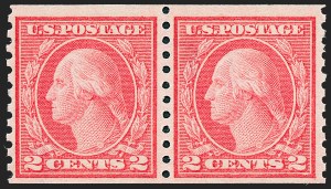 Sale 1221, Lot 1500, 1912-20 Washington-Franklin Issues (Scott 405-544), 2c Red, Ty. II, Coil (454) Sale 1221, Lot 1500, 1912-20 Washington-Franklin Issues (Scott 405-544)