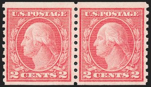Sale 1221, Lot 1501, 1912-20 Washington-Franklin Issues (Scott 405-544), 2c Red, Ty. II, Coil (454) Sale 1221, Lot 1501, 1912-20 Washington-Franklin Issues (Scott 405-544)