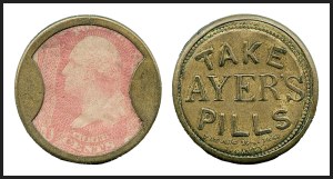Sale 1227, Lot 2423, Drs. Joanne and Edward Dauer Collection of Encased Postage (EP1/EP58A), Take Ayer's Pills, 3c Rose (EP9) Sale 1227, Lot 2423, Drs. Joanne and Edward Dauer Collection of Encased Postage (EP1/EP58A)