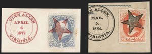 Sale 1227, Lot 2715, Fancy Cancels on the 1869 Pictorial Issue and 1870-88 Bank Notes Issues