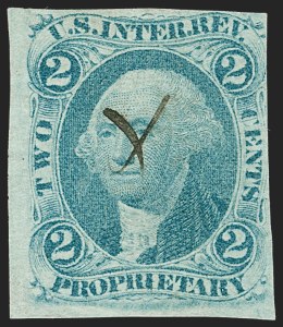 Sale 1227, Lot 3820, Revenues, First thru Third Issues, 2c Proprietary, Blue, Imperforate (R13a) Sale 1227, Lot 3820, Revenues, First thru Third Issues