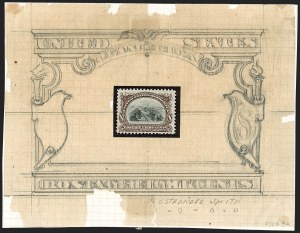 Sale 1239, Lot 592, 1902 Pan-American Issue Essays and Proofs, 8c Black, Preliminary Pencil Drawing of Frame on Tracing Paper (298-E2, 298-E3) Sale 1239, Lot 592, 1902 Pan-American Issue Essays and Proofs
