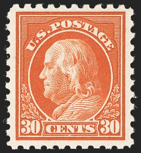 Sale 1240, Lot 444, 1912-15 Washington-Franklin Issue (Scott 405-461), 30c Orange Red (439) Sale 1240, Lot 444, 1912-15 Washington-Franklin Issue (Scott 405-461)