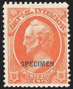 Sale 1240, Lot 597, Officials including Special Printings, 24c Interior, Specimen Ovpt. (O22S) Sale 1240, Lot 597, Officials including Special Printings