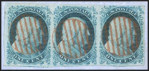 Sale 1242, Lot 6, One-Cent: Plate One Early (Scott 5-5A), 1c Blue, Types I-Ib-Ib (5-5A-5A) Sale 1242, Lot 6, One-Cent: Plate One Early (Scott 5-5A)