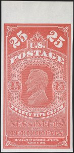 Sale 1249, Lot 14, 1865 National Bank Note Co. Issue (Scott PR1-PR8), 5c-25c Newspaper, 1875 Special Printing, Imperforate (PR5 var-PR7 var) Sale 1249, Lot 14, 1865 National Bank Note Co. Issue (Scott PR1-PR8)