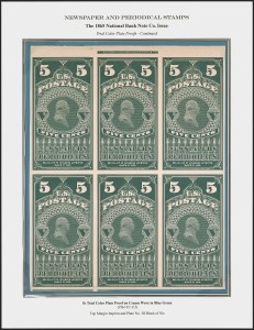 Sale 1249, Lot 5, 1865 National Bank Note Co. Proofs, 5c Black, Blue Green, 1865 Newspaper Issue, Trial Color Plate Proofs on Thick Cream Wove (PR4TC5) Sale 1249, Lot 5, 1865 National Bank Note Co. Proofs