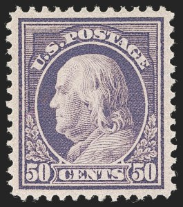 Sale 1251, Lot 1368, 1912-14 Washington-Franklin Issue (Scott 405-423), 50c Violet (422) Sale 1251, Lot 1368, 1912-14 Washington-Franklin Issue (Scott 405-423)