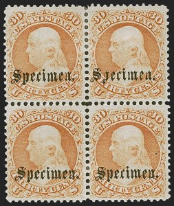 Sale 1254, Lot 523, The Mulholland Collection of Specimens - 1847 thru 1867 Issues, 2c-30c 1861 Issue, "Specimen" Ovpts. Ty. B (65S-B/78S-B) Sale 1254, Lot 523, The Mulholland Collection of Specimens - 1847 thru 1867 Issues