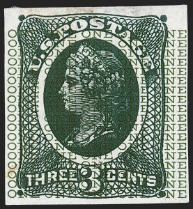 Sale 1254, Lot 621, The Jan Hofmeyr Collection of 3c 1861-68 - Proofs, Off-Cover, National Bank Note Co., 3c Liberty, Black Green on White Wove, Safety Paper Essays (79-E31a, b, d, e, f, g, h) Sale 1254, Lot 621, The Jan Hofmeyr Collection of 3c 1861-68 - Proofs, Off-Cover