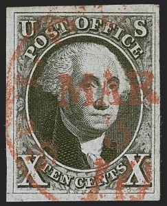 Sale 1255, Lot 104, 10c 1847 Issue: Gems and Cancellation Varieties (Scott 2)