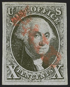 Sale 1255, Lot 107, 10c 1847 Issue: Gems and Cancellation Varieties (Scott 2)