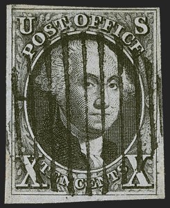 Sale 1255, Lot 123, 10c 1847 Issue: Gems and Cancellation Varieties (Scott 2)
