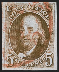 Sale 1255, Lot 17, 5c 1847 Issue, Early Impressions (Scott 1)