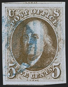 Sale 1255, Lot 21, 5c 1847 Issue, Early Impressions (Scott 1)