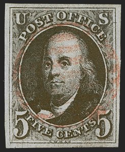 Sale 1255, Lot 23, 5c 1847 Issue, Early Impressions (Scott 1)