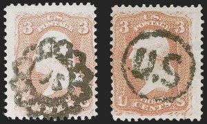 Sale 1255, Lot 417, 3c 1861 Issue, Cancellations (Scott 65)