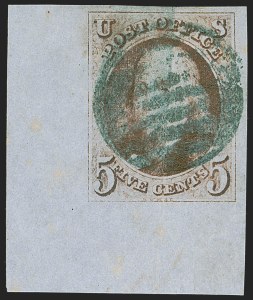 Sale 1255, Lot 43, 5c 1847 Issue, Intermediate and Worn-Plate Impressions (Scott 1)