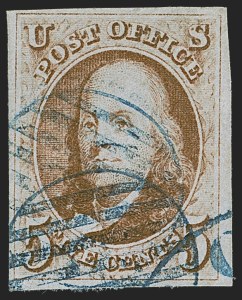 Sale 1255, Lot 46, 5c 1847 Issue, Intermediate and Worn-Plate Impressions (Scott 1)