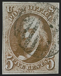 Sale 1255, Lot 47, 5c 1847 Issue, Intermediate and Worn-Plate Impressions (Scott 1)