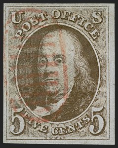 Sale 1255, Lot 57, 5c 1847 Issue, Cancellations: Grid and Fancy (Scott 1)
