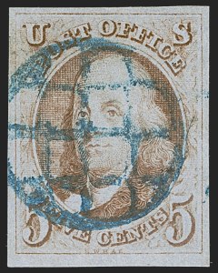 Sale 1255, Lot 60, 5c 1847 Issue, Cancellations: Grid and Fancy (Scott 1)