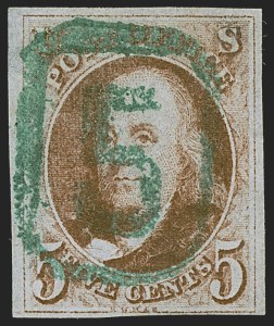 Sale 1255, Lot 71, 5c 1847 Issue, Cancellations: Colored Cancels (Scott 1)