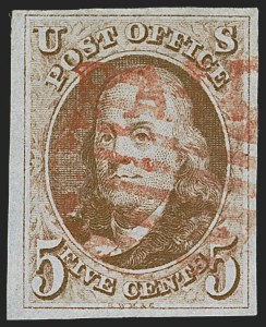 Sale 1255, Lot 78, 5c 1847 Issue, Cancellations: "Paid", "Way", Numerals (Scott 1)