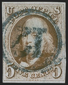 Sale 1255, Lot 89, 5c 1847 Issue, Cancellations: "Paid", "Way", Numerals (Scott 1)
