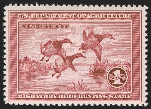 Sale 1285, Lot 2265, Parcel Post, Postal Stationery, Hunting Permits, Savings, $1.00 Rose Lake, 1935 Hunting Permit (RW2) Sale 1285, Lot 2265, Parcel Post, Postal Stationery, Hunting Permits, Savings