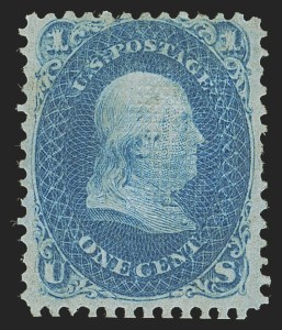 Sale 1290, Lot 1184, 1867-68 Grilled Issue (Scott 79-101), 1c Blue, F. Grill (92) Sale 1290, Lot 1184, 1867-68 Grilled Issue (Scott 79-101)