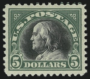 Sale 905, Lot 2731, 1918-20 Issue (Scott 523 to 550), $5.00 Deep Green & Black (524) Sale 905, Lot 2731, 1918-20 Issue (Scott 523 to 550)