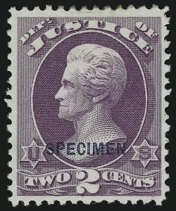 Sale 905, Lot 3328, Official Specimens and Sepcimens, 2c Justice, Specimen Ovpt. (O26S) Sale 905, Lot 3328, Official Specimens and Sepcimens