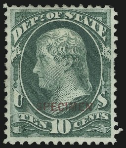 Sale 905, Lot 3357, Official Specimens and Sepcimens, 10c State, Specimen Ovpt. (O62Sa) Sale 905, Lot 3357, Official Specimens and Sepcimens