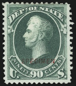 Sale 905, Lot 3362, Official Specimens and Sepcimens, 90c State, Specimen Ovpt. (O67S) Sale 905, Lot 3362, Official Specimens and Sepcimens