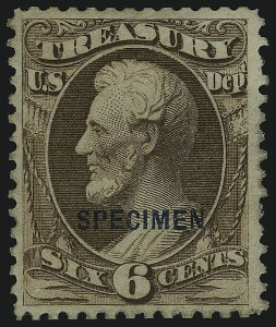Sale 905, Lot 3369, Official Specimens and Sepcimens, 6c Treasury, Specimen Ovpt. (O75S) Sale 905, Lot 3369, Official Specimens and Sepcimens